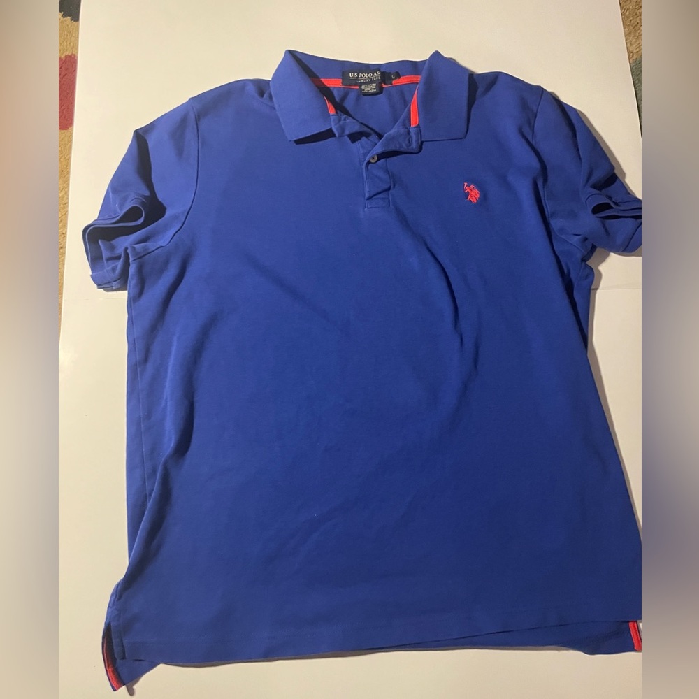 Men's Blue Polo Shirt Good Condition Large Size Button Collar Casual Wear Sport